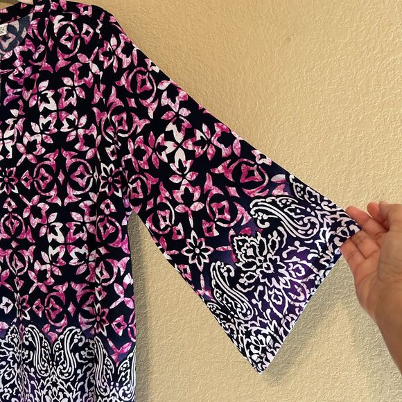 Susan Graver Jersey Tunic Top Size 1X FloralAbstract Liquid Knit Stretchy - Picture 5 of 8